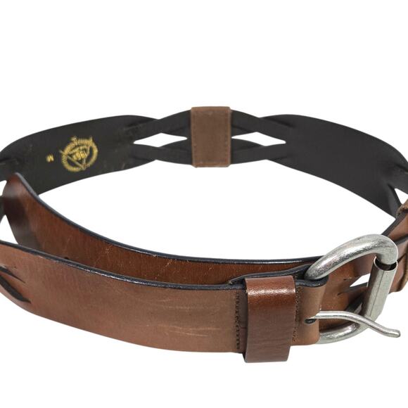 Gap Leather Belt Vintage Brown Canvas Wide Sturdy Rugged Textured Cutouts Medium - Picture 2 of 15